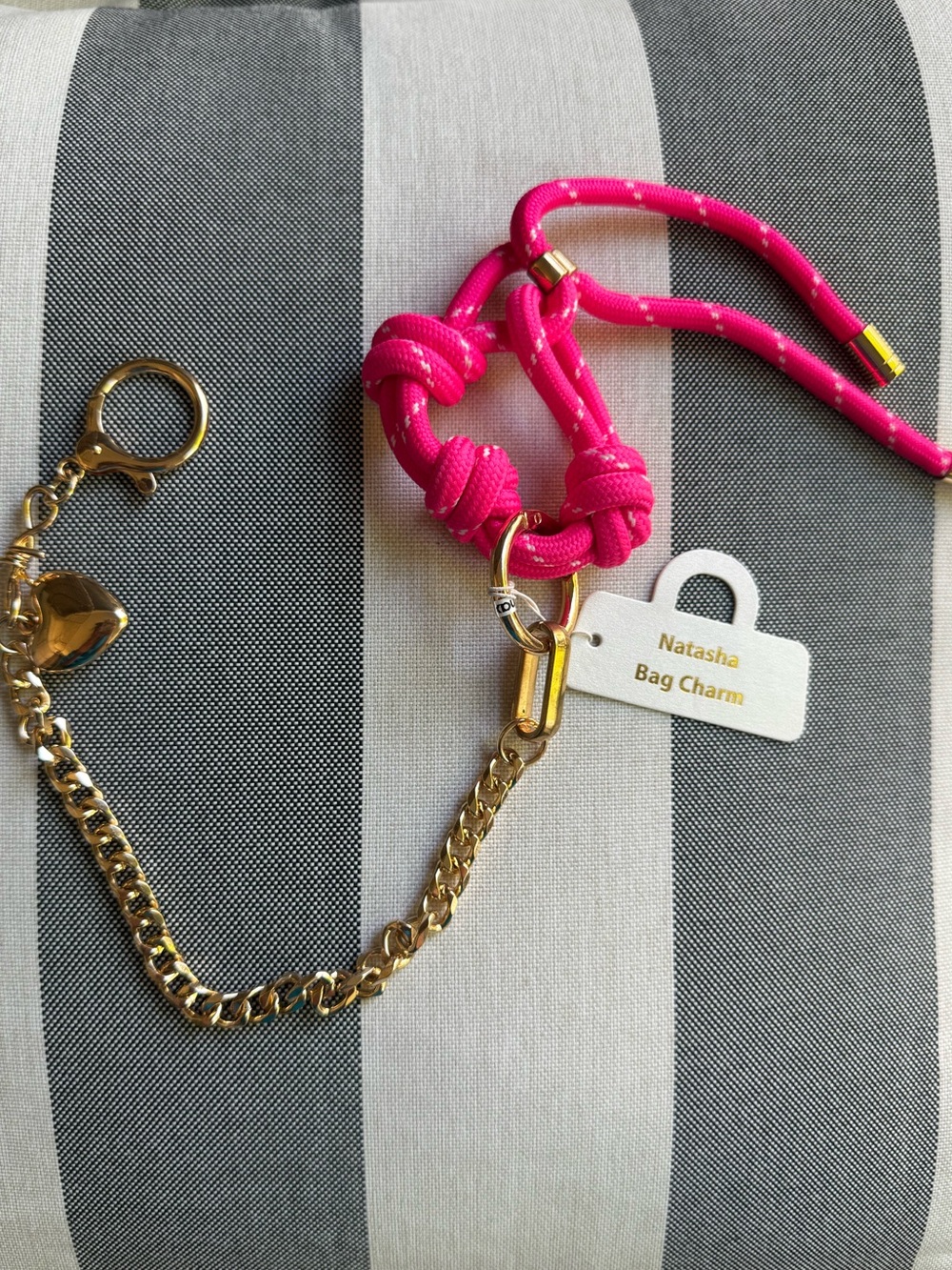 Natasha Couture Hot Pink Paracord with Gold Chain and Heart Bag Charm NWT